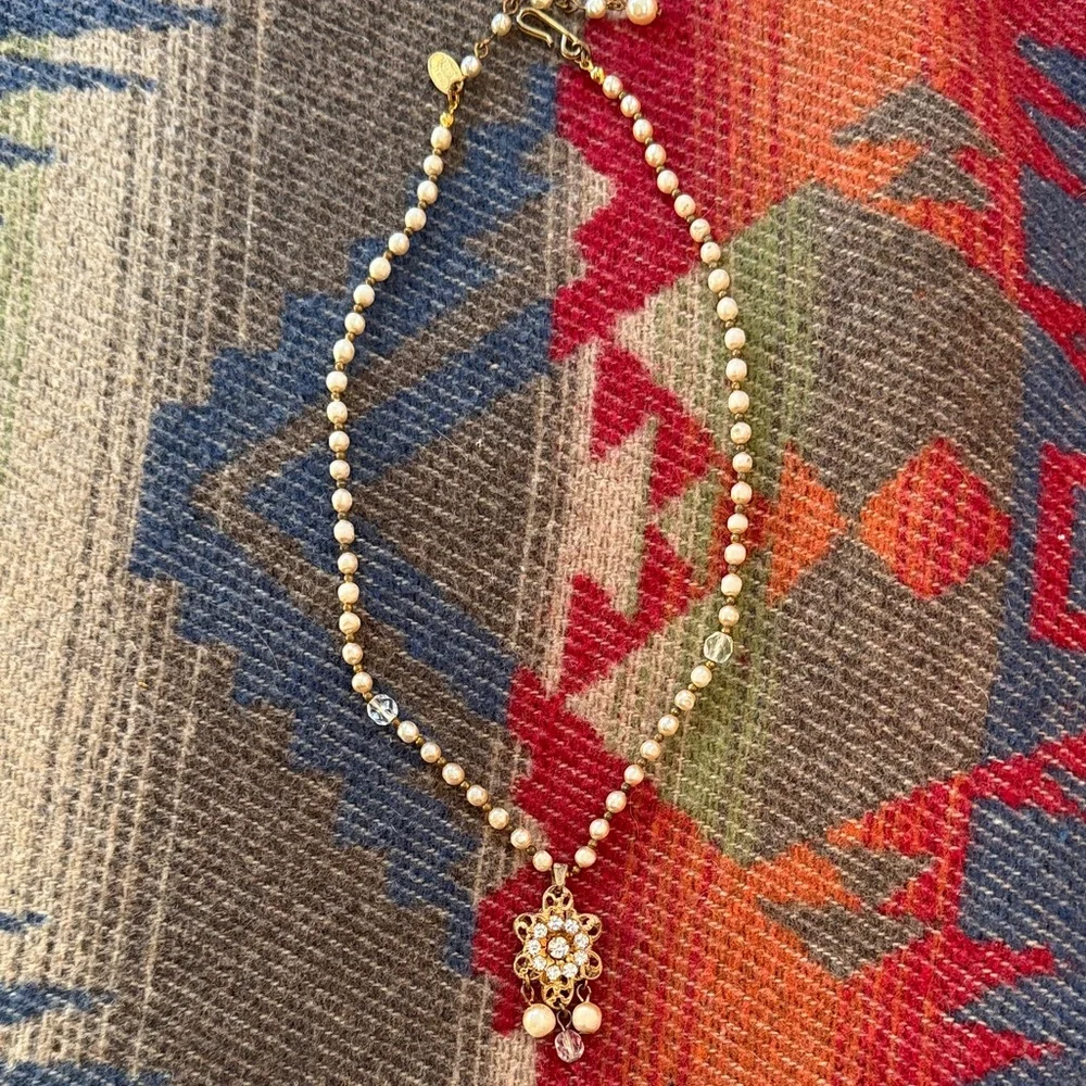 Vintage Miriam Haskell Gold Pearl Beaded Pendant Necklace